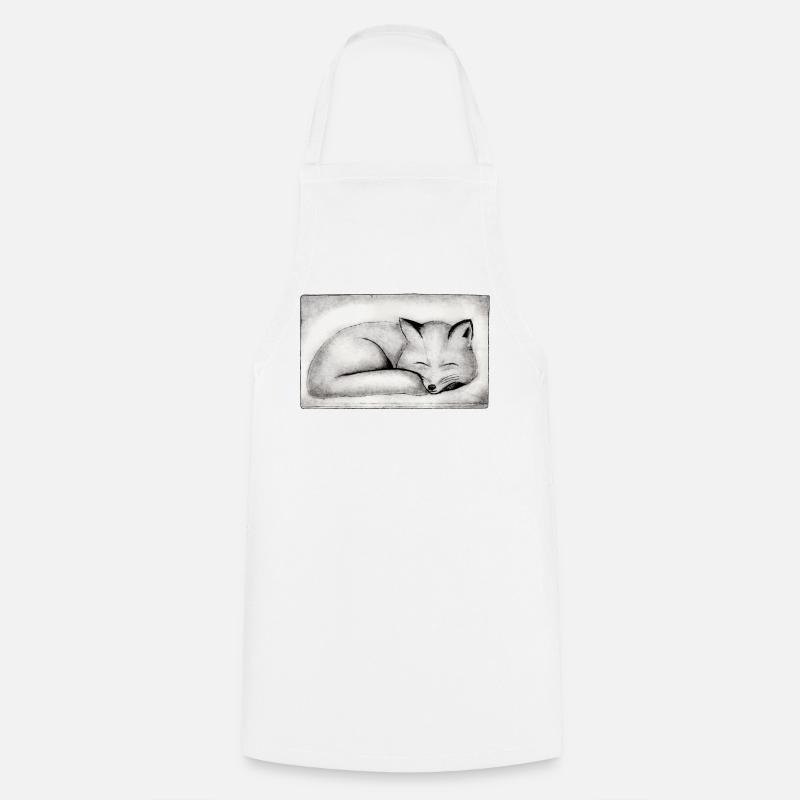 Sleeping Fox - Hand Carved Printable - Cooking Apron - white