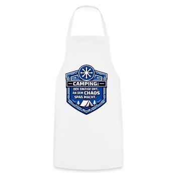 Camping Camper - Chaos is fun - Cooking Apron - white - Front - AI Model Male 185 dark (185cm)