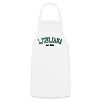 Ljubljana Est. 1996 - Cooking Apron - white - Front - AI Model Male 185 dark (185cm)
