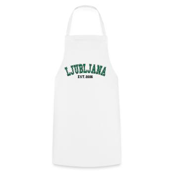 Ljubljana Est. 2006 - Cooking Apron - white - Front - AI Model Male 185 dark (185cm)
