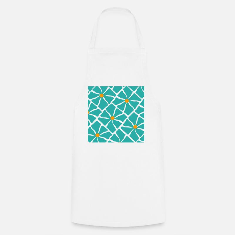 Turquoise Blossoms Mosaic Pattern - Cooking Apron - white