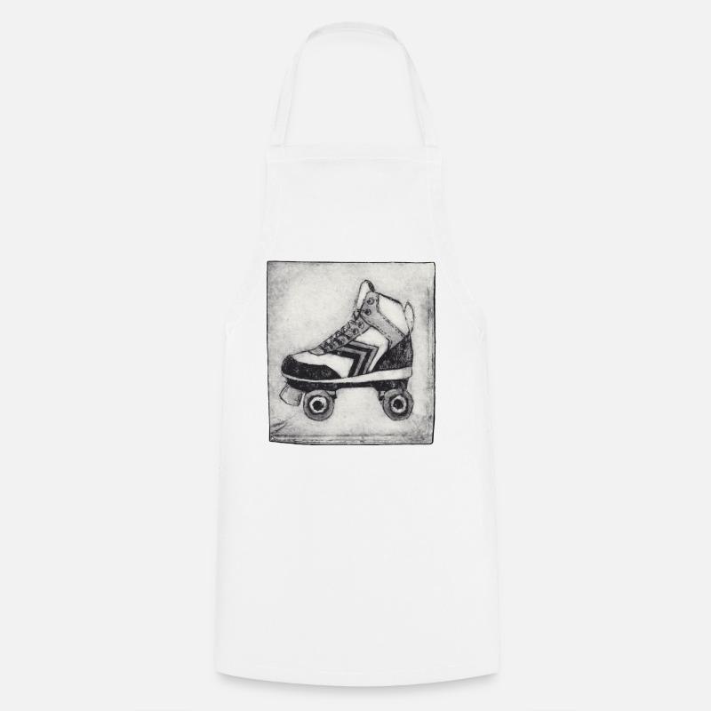 Retro Roller Skate - Hand Carved Printable - Cooking Apron - white