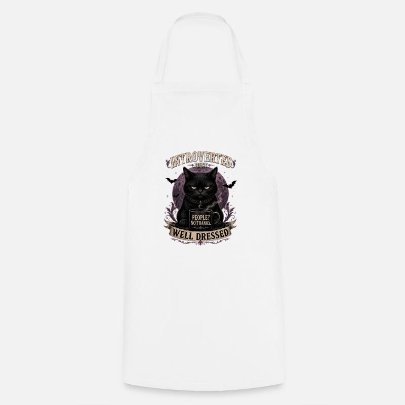 Introverted But Well Dressed Cat - Cooking Apron - white