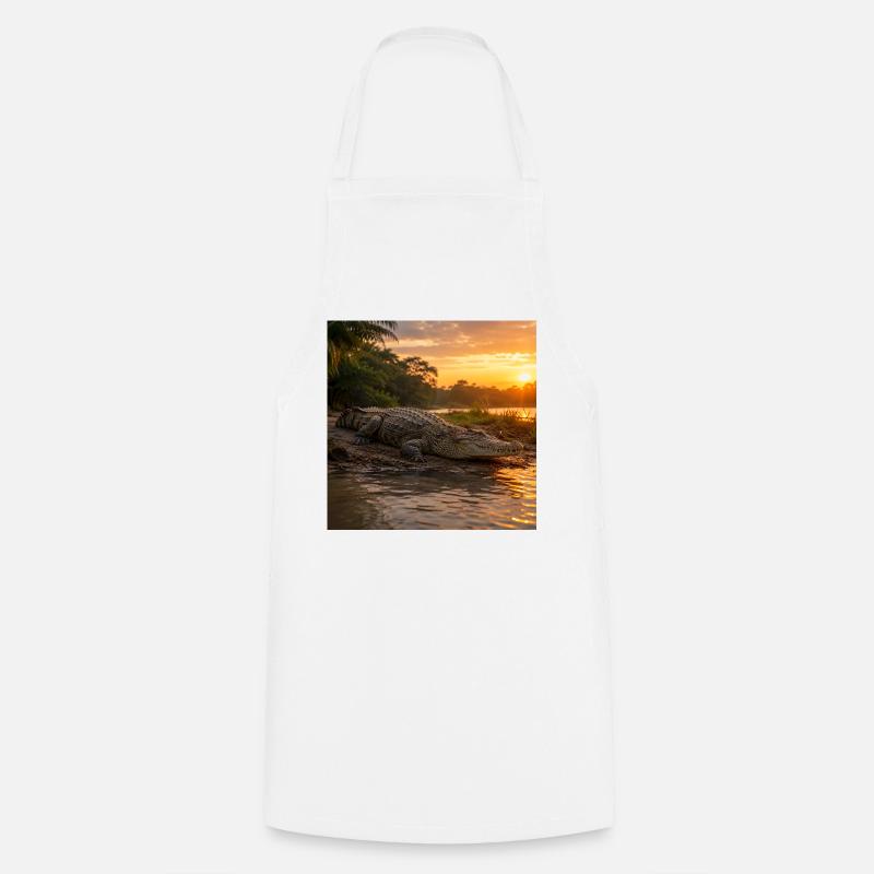 Sunset and crocodile by the river - Cooking Apron - white