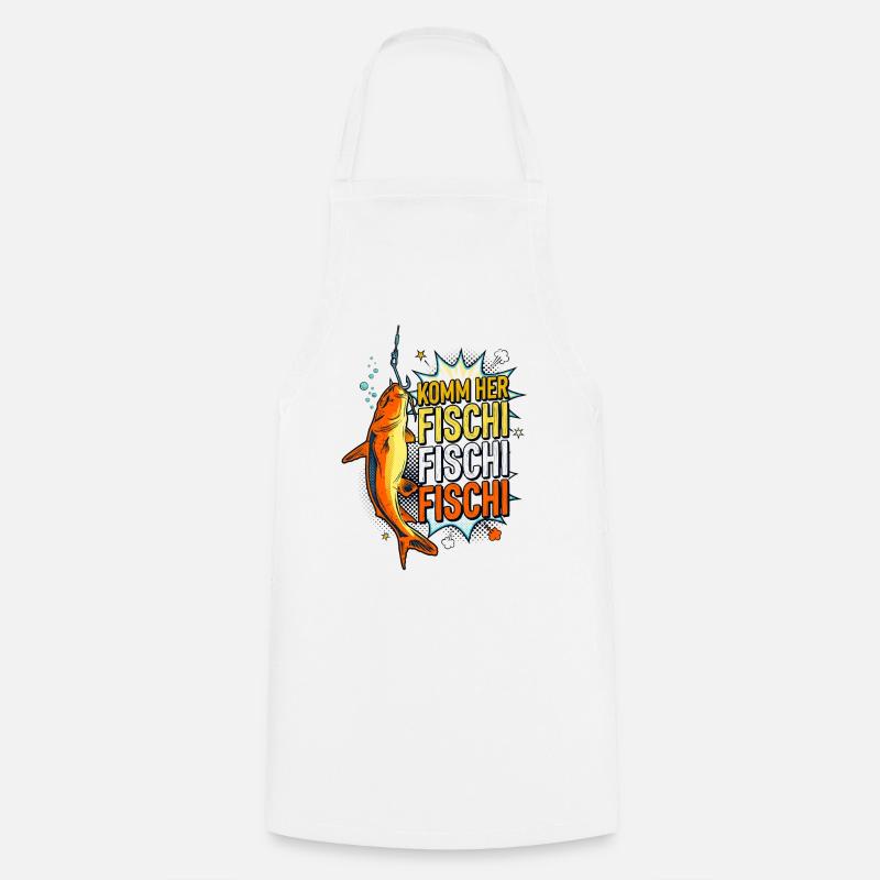 Come Here Fischi Comic Fish Angler - Cooking Apron - white