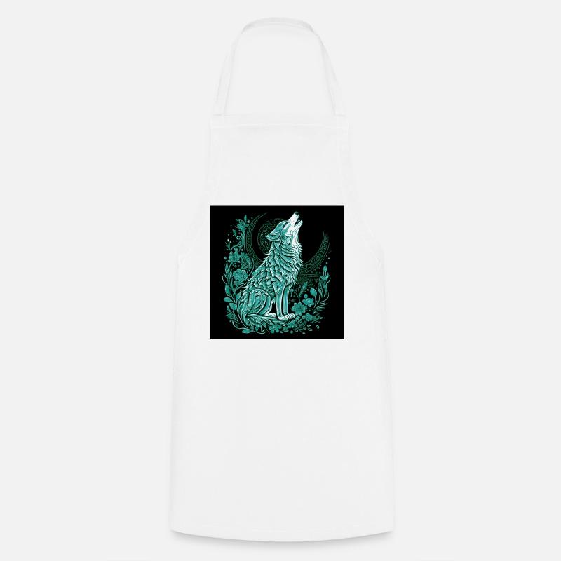 Moon Wolf Line Style with Flora - Cooking Apron - white