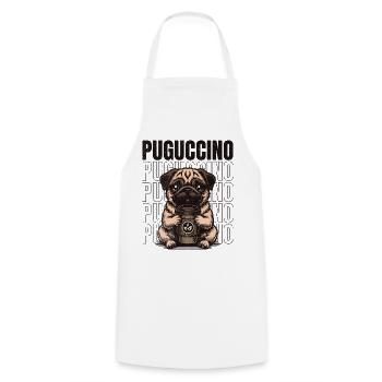 Puguccino Pug Kaffee & Coffee Vibes - Cooking Apron - white - Front - AI Model Male 185 dark (185cm)