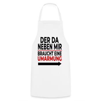 Umarmung: Rote Linie Schriftdesign - Kochschürze - Weiß - Vorne - AI Model Male 185 dark (185cm)