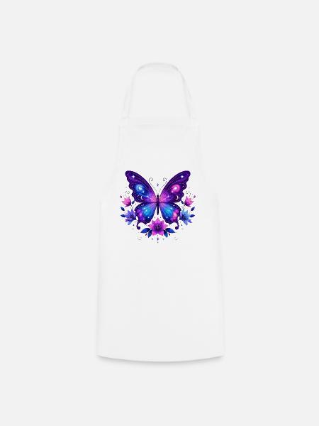 KosmosSchmetterling im Blütenkranz - Kochschürze - Weiß
