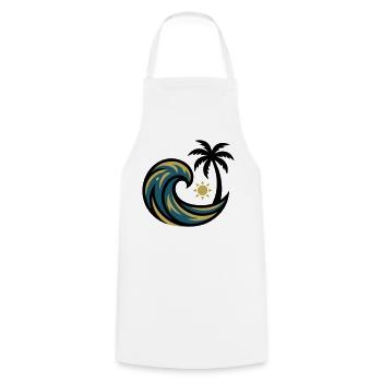 Welle Palme Surfen Strandurlaub Beachclub - Kochschürze - Weiß - Vorne - AI Model Male 185 dark (185cm)