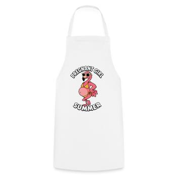Fille enceinte, été, plage, flamant rose - Tablier de cuisine - blanc - Devant - AI Model Male 185 dark (185cm)