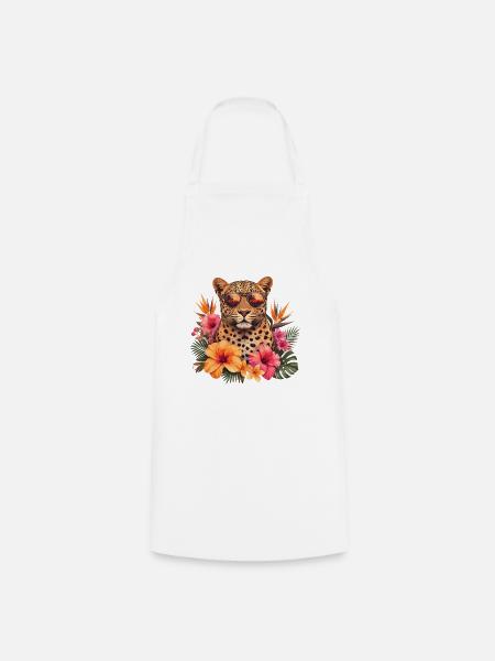 Leopardensonnenbrille mit Blumen - Kochschürze - Weiß