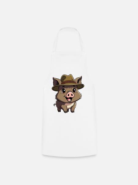 Wildschwein mit Hut - Kochschürze - Weiß
