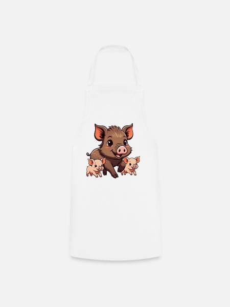 Wildschwein mit Ferkeln - Kochschürze - Weiß