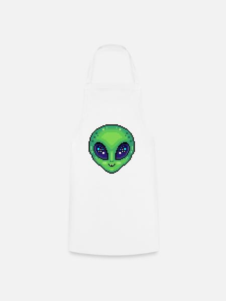 Cute Alien Kawaii Pixel Art Style - Cooking Apron - white