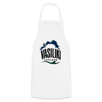 Greece Lefkada Vasiliki Bay Marker Travel Souvenir - Cooking Apron - white - Front - AI Model Male 185 dark (185cm)