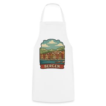 Autocollant de voyage vintage Bryggen Bergen Norvège - Tablier de cuisine - blanc - Devant - AI Model Male 185 dark (185cm)