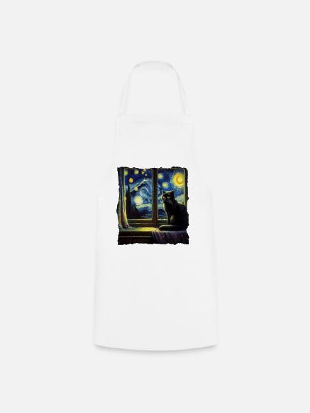 Schwarze Katze Starry Night - Kochschürze - Weiß
