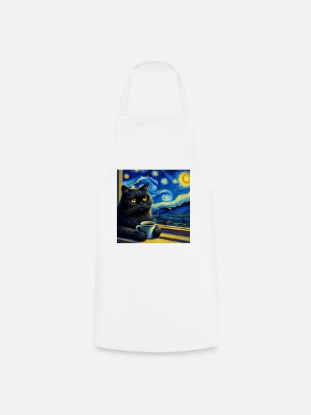 Schwarze Katze Starry Night - Kochschürze - Weiß
