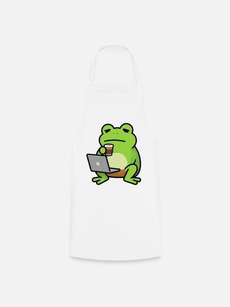 Lustiger Frosch mit Kaffee und Laptop Geschenk - Kochschürze - Weiß