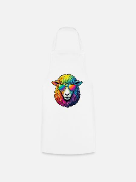 Regenbogen Schaf mit Sonnenbrille Schafe - Kochschürze - Weiß