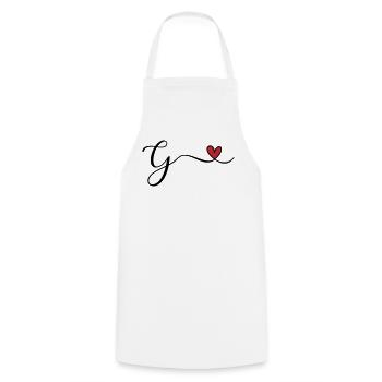 Lettre G avec initiales monogrammes en forme de cœur - Tablier de cuisine - blanc - Devant - AI Model Male 185 dark (185cm)