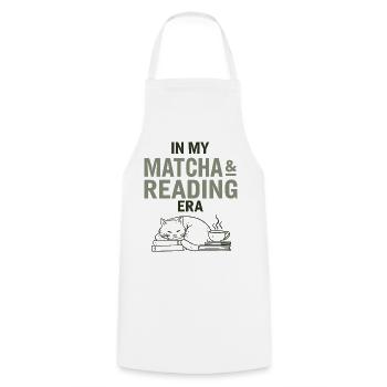 Matcha, thérapie par le livre et le chat | Cadeau pour lecteurs - Tablier de cuisine - blanc - Devant - AI Model Male 185 dark (185cm)