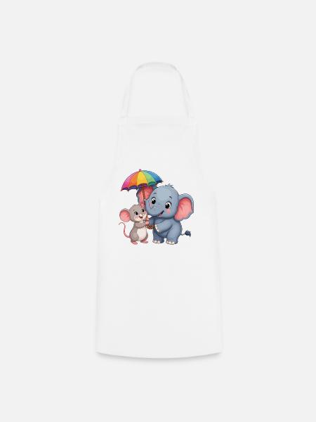 Bunter Elefant mit Regenbogen Schirm - Kochschürze - Weiß