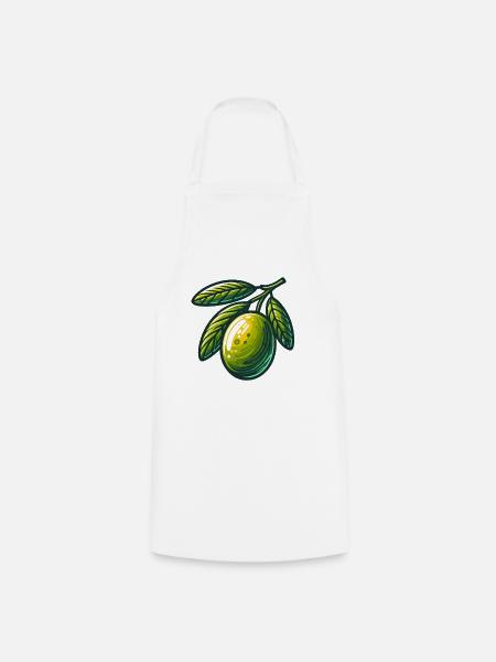 Goldene Olive auf Ast – Fruchtmotiv - Kochschürze - Weiß