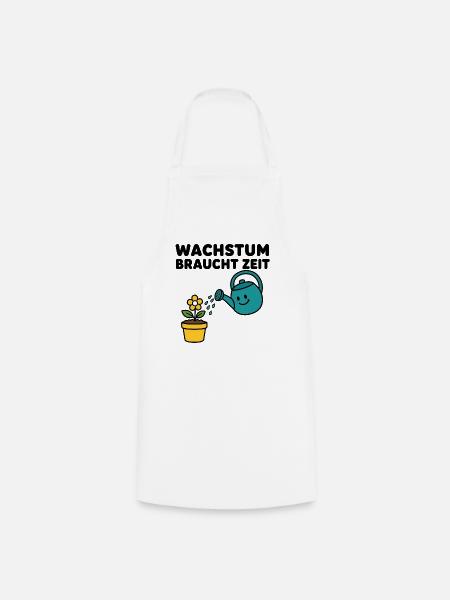 Wachstum braucht Zeit – Comic-Blume mit Gießkanne - Kochschürze - Weiß