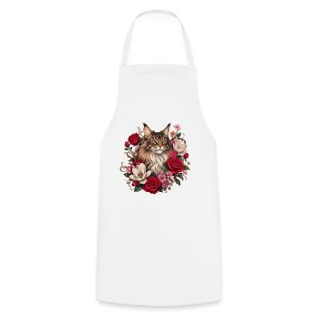 Floral Cat in the Rose Garden - Cooking Apron - white - Front - AI Model Male 185 dark (185cm)