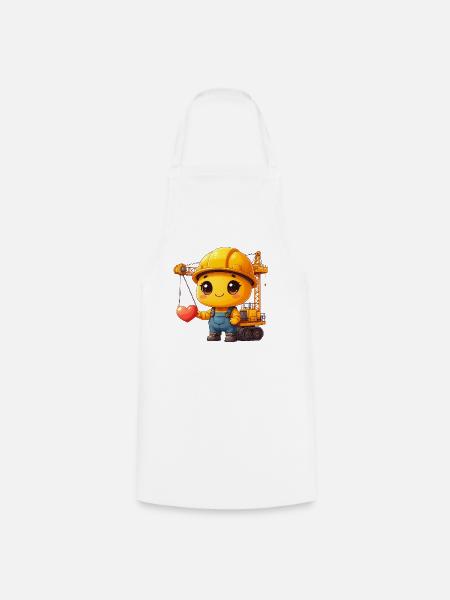Kawaii-Bauarbeiter mit Kran & Herz – Süßes Design - Kochschürze - Weiß