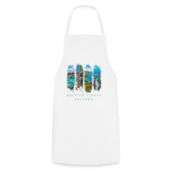 Voyage de vacances aux Îles Vierges britanniques – Motif plage et île des Caraïbes - Tablier de cuisine - blanc - Devant - AI Model Male 185 dark (185cm)