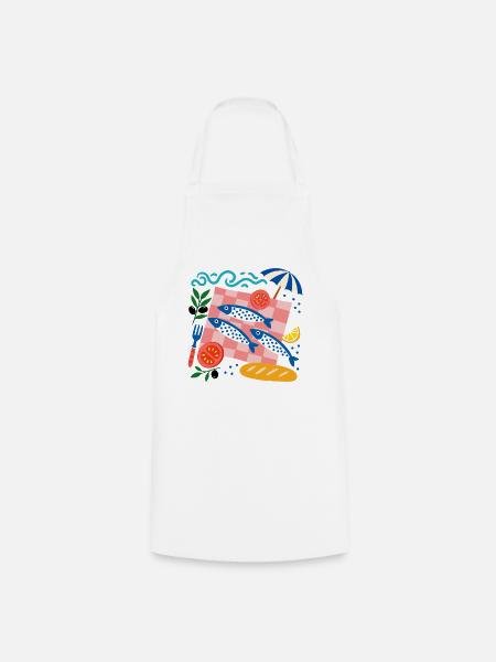 Sardinen-Picknick Mittelmeer-Illustration - Kochschürze - Weiß