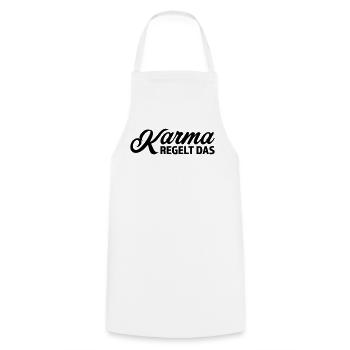 Karma regelt das Spruch T-Shirt - Kochschürze - Weiß - Vorne - AI Model Male 185 dark (185cm)