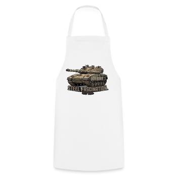 RCCX Merkava – Steel Fascination. Not War. - Cooking Apron - white - Front - AI Model Male 185 dark (185cm)