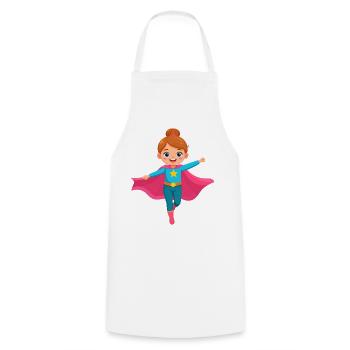 Super-héroïne volante de dessin animé avec une cape violette - Tablier de cuisine - blanc - Devant - AI Model Male 185 dark (185cm)