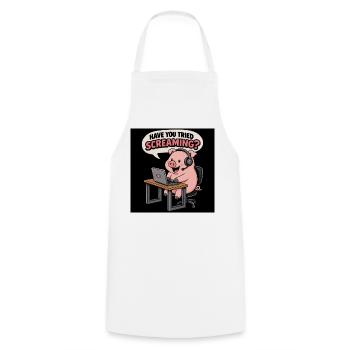 Cochon au bureau des casques - Tablier de cuisine - blanc - Devant - AI Model Male 185 dark (185cm)