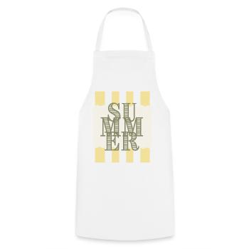 Typographie estivale Rayée jaune - Tablier de cuisine - blanc - Devant - AI Model Male 185 dark (185cm)