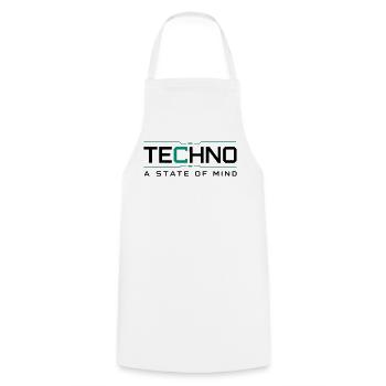 Techno - A State of Mind - Kochschürze - Weiß - Vorne - AI Model Male 185 dark (185cm)