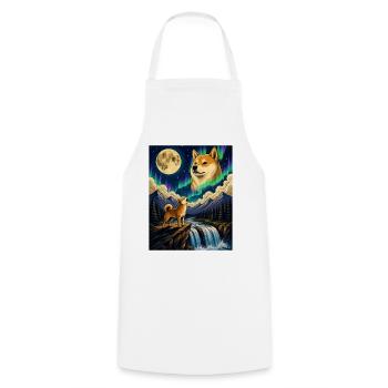 Shiba Inu Howling Moon Doge Kawaii - Cooking Apron - white - Front - AI Model Male 185 dark (185cm)