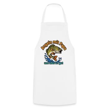 Fishing with dad – all is well - Cooking Apron - white - Front - AI Model Male 185 dark (185cm)
