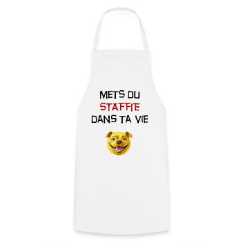 Mets du staffie dans ta vie - 111 - Tablier de cuisine - blanc - Devant - AI Model Male 185 dark (185cm)