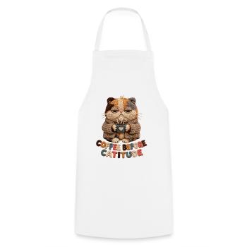 Coffee Before Catitude Knit Cat - Cooking Apron - white - Front - AI Model Male 185 dark (185cm)