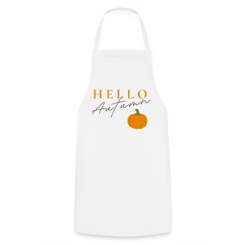 Bonjour Autumn | Motif de citrouille d’automne - Tablier de cuisine - blanc - Devant - AI Model Male 185 dark (185cm)