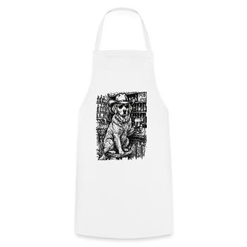 Cowboy Dog Beer Funny Golden Retriever - Cooking Apron - white - Front - AI Model Male 185 dark (185cm)