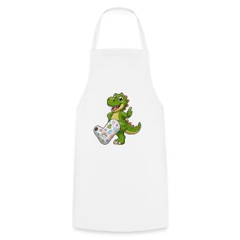Dinosaure joyeux avec du plâtre - Tablier de cuisine - blanc - Devant - AI Model Male 185 dark (185cm)