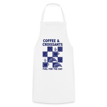 Frühstückskaffee-Croissants Treibstoff für den Tag - Kochschürze - Weiß - Vorne - AI Model Male 185 dark (185cm)