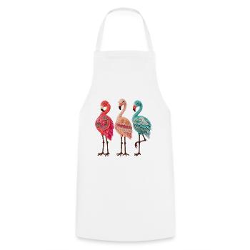 Handgefertigtes Flamingo-Trio in lebendigen Posen - Kochschürze - Weiß - Vorne - AI Model Male 185 dark (185cm)