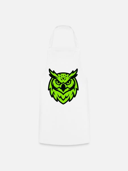 Gruene Eule Maskottchen Logo - Kochschürze - Weiß